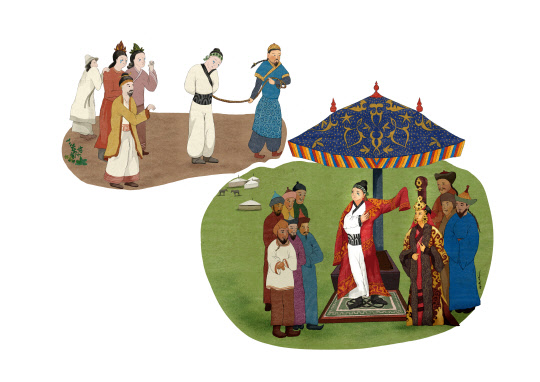 중앙유라시아 전통의 인질 외교에서 볼모들은 예상과 달리 환대를 받았다. 일러스트=윤소영